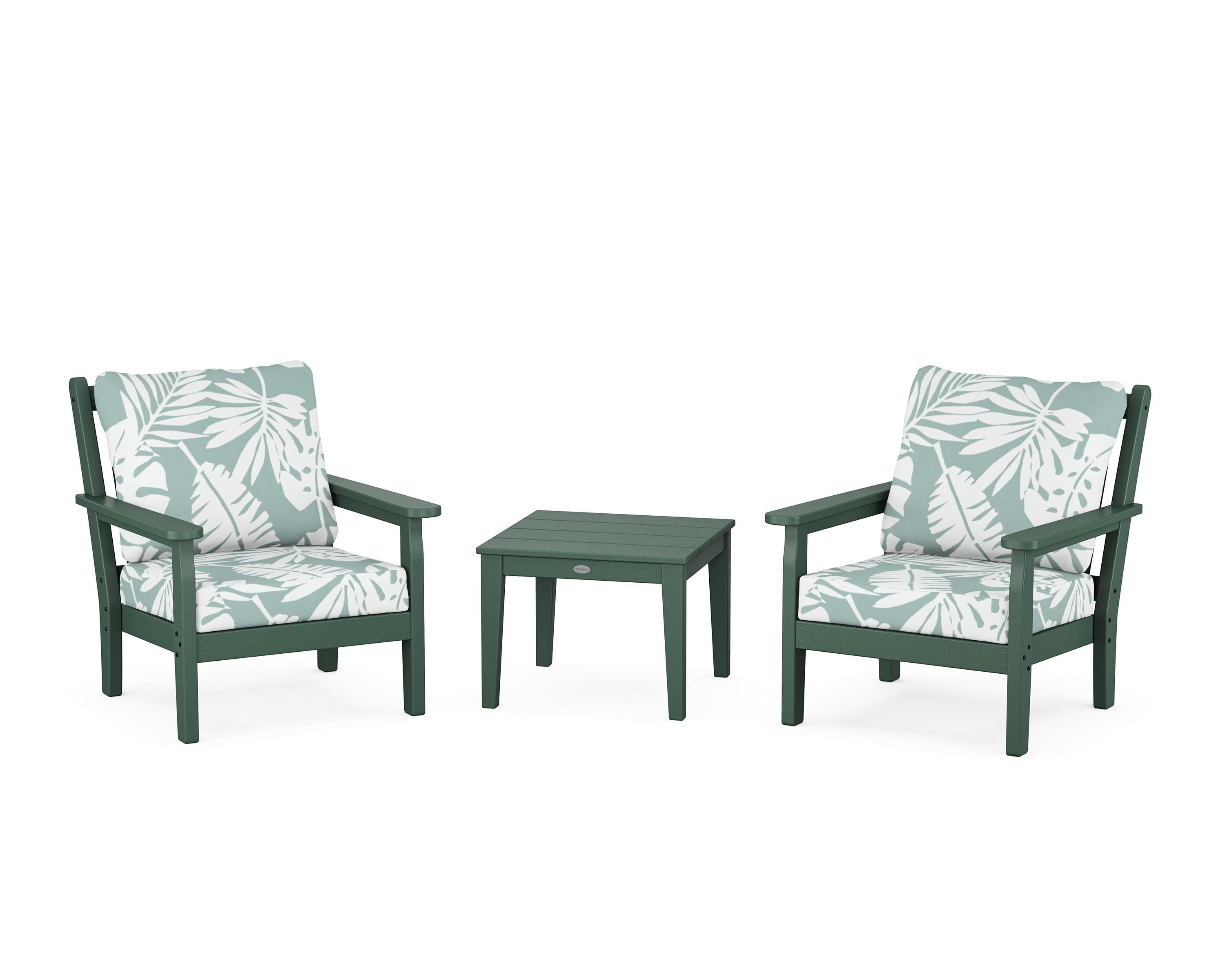 POLYWOOD® Chippendale 3-Piece Deep Seating Set in Green / Leaf Glacier Spa
