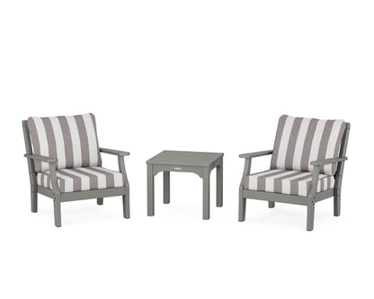 Martha Stewart by POLYWOOD® Chinoiserie 3-Piece Deep Seating Set in Slate Grey / Cabana Stripe Grey Mist