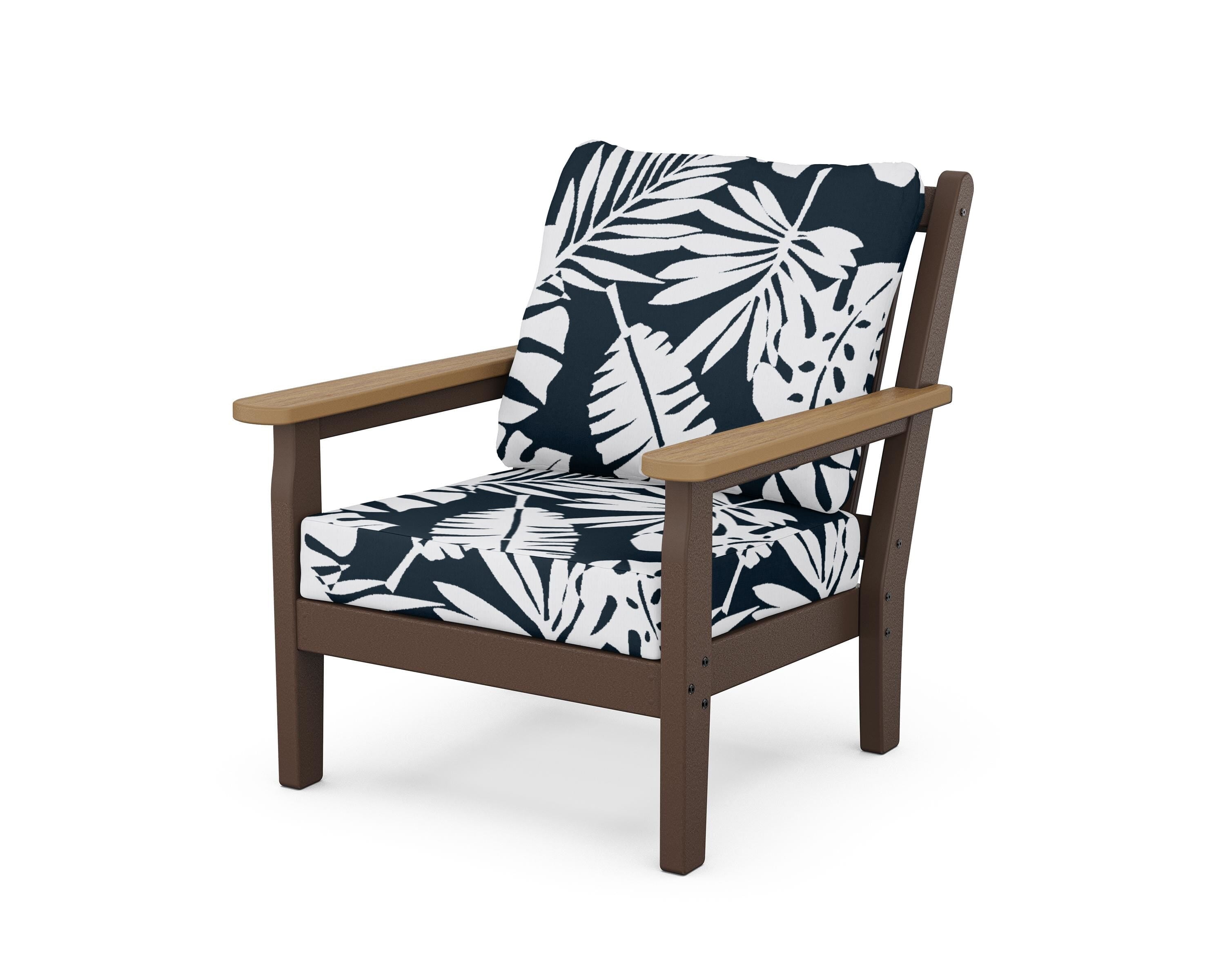 POLYWOOD® Chippendale Deep Seating Chair in Mahogany / Natural / Leaf Marine Indigo