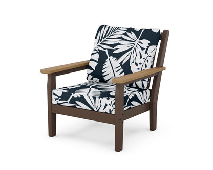 POLYWOOD® Chippendale Deep Seating Chair in Mahogany / Natural / Leaf Marine Indigo