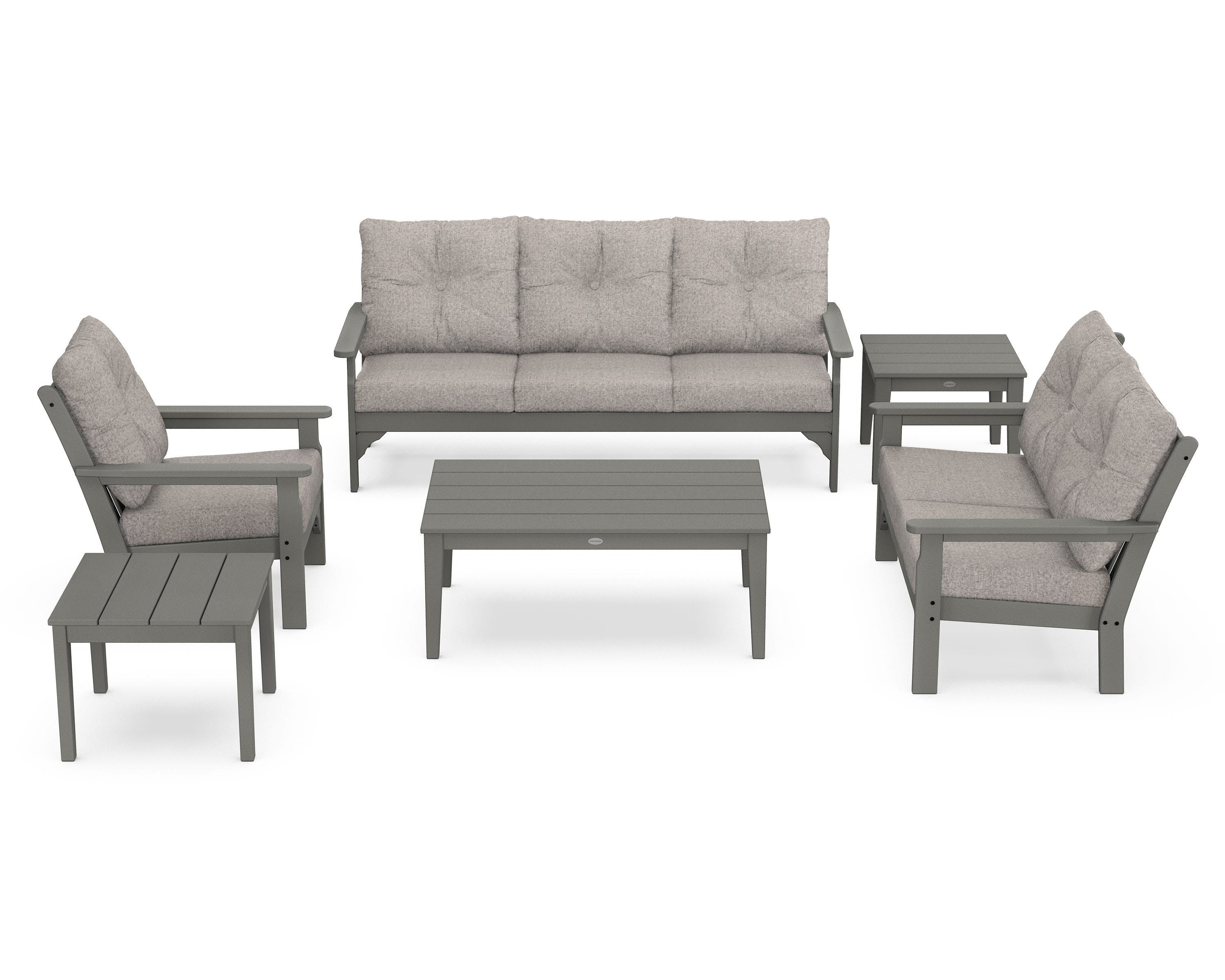 POLYWOOD® Vineyard 6-Piece Deep Seating Set in Slate Grey / Weathered Tweed