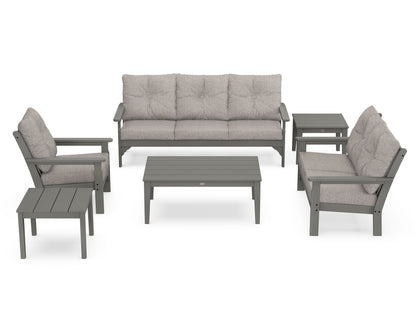 POLYWOOD® Vineyard 6-Piece Deep Seating Set in Slate Grey / Weathered Tweed