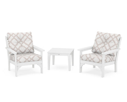 POLYWOOD® Vineyard 3-Piece Deep Seating Set in White / Trellis Dune Burlap