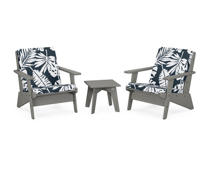 POLYWOOD® Riviera Modern Lounge 3-Piece Set in Slate Grey / Leaf Marine Indigo