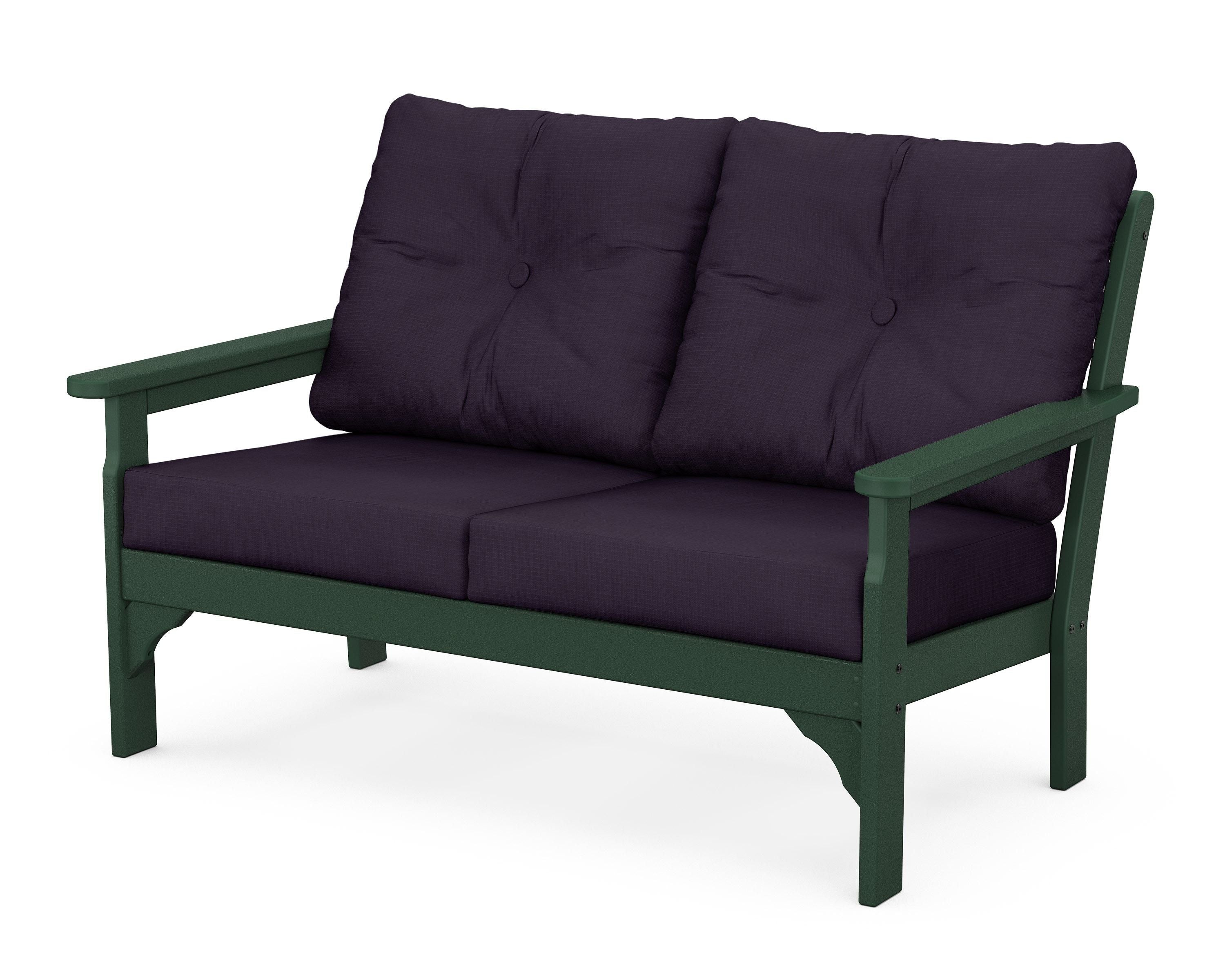 POLYWOOD® Vineyard Deep Seating Loveseat in Green / Navy Linen