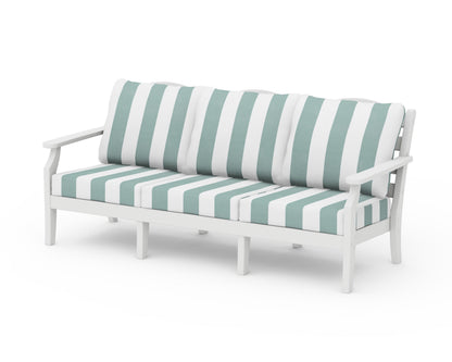 Draper James™ by  POLYWOOD® Savannah Deep Seating Sofa in White / Cabana Stripe Glacier Spa