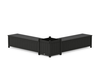 POLYWOOD® 60" Vineyard L- Shaped Planter Storage Bench Set- Large in Black
