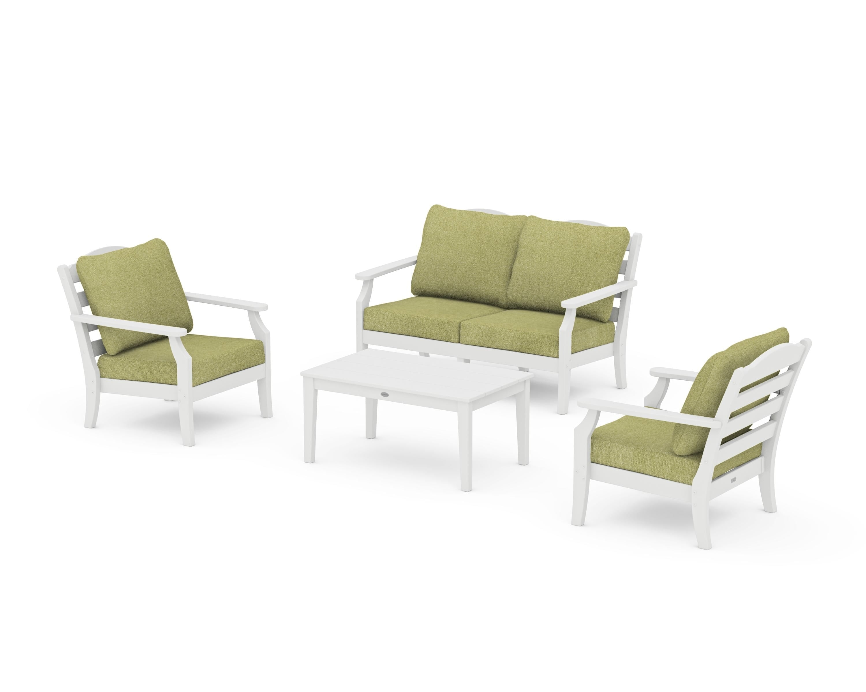 Draper James™ by  POLYWOOD® Savannah 4-Piece Deep Seating Set with Loveseat in White / Chartreuse Boucle