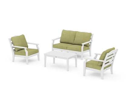 Draper James™ by  POLYWOOD® Savannah 4-Piece Deep Seating Set with Loveseat in White / Chartreuse Boucle