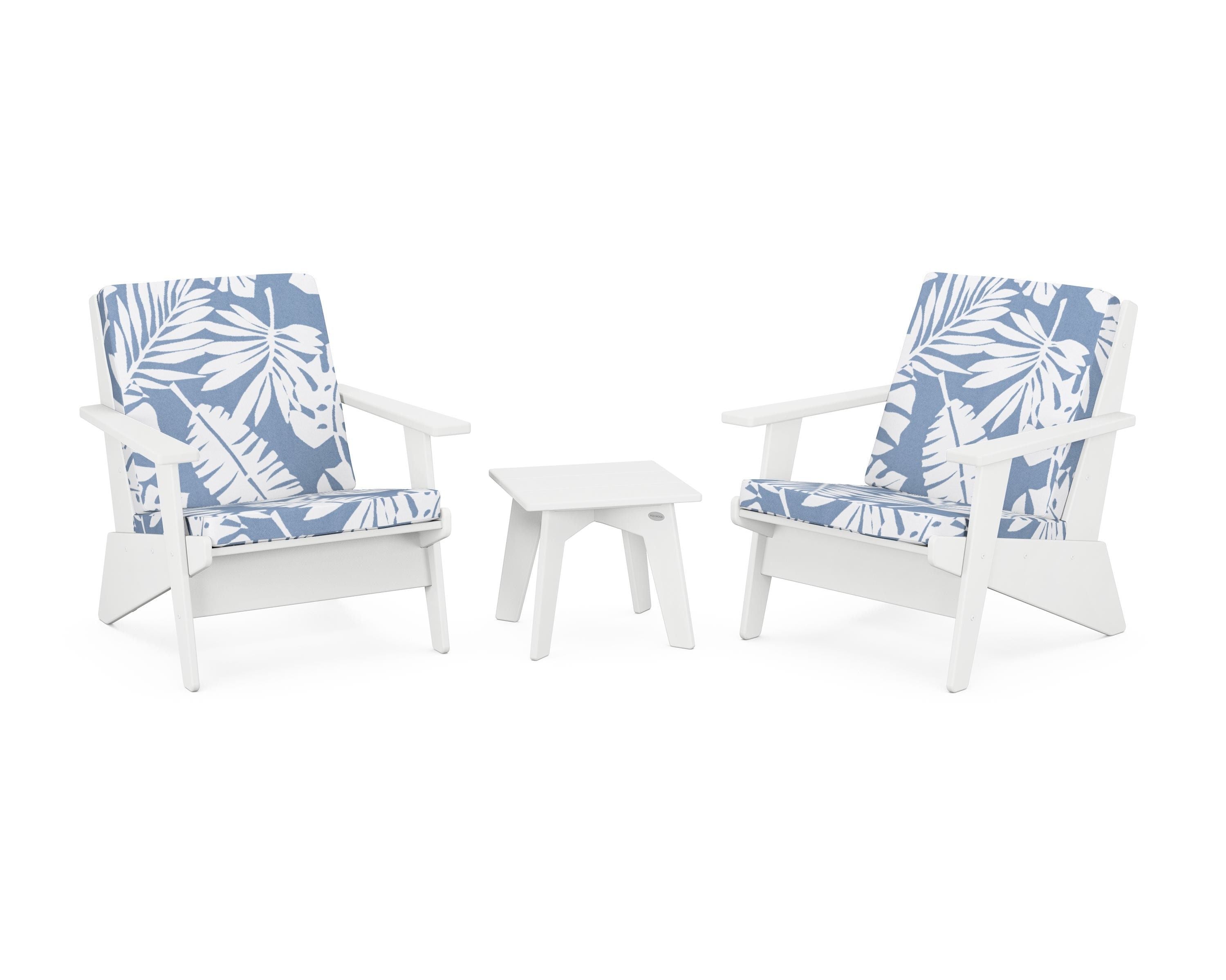 POLYWOOD® Riviera Modern Lounge 3-Piece Set in White / Leaf Sky Blue