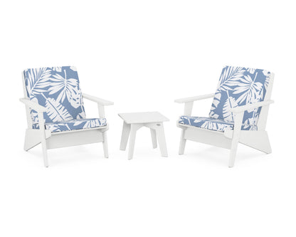 POLYWOOD® Riviera Modern Lounge 3-Piece Set in White / Leaf Sky Blue