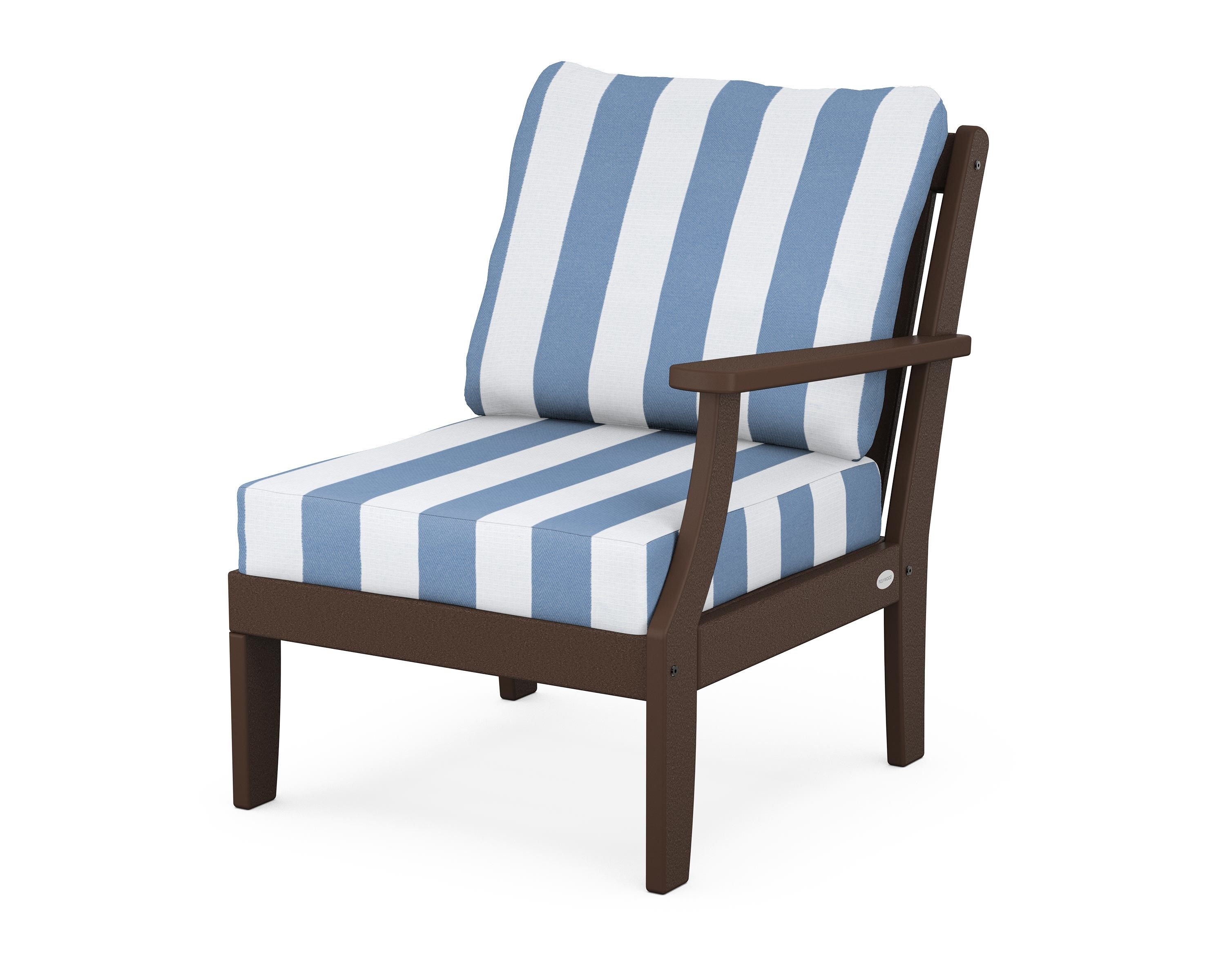 POLYWOOD® Braxton Modular Right Arm Chair in Mahogany / Cabana Stripe Sky Blue