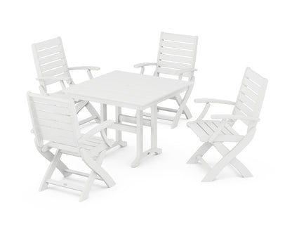 POLYWOOD® Signature Folding Chair 5-Piece Farmhouse Dining Set in White