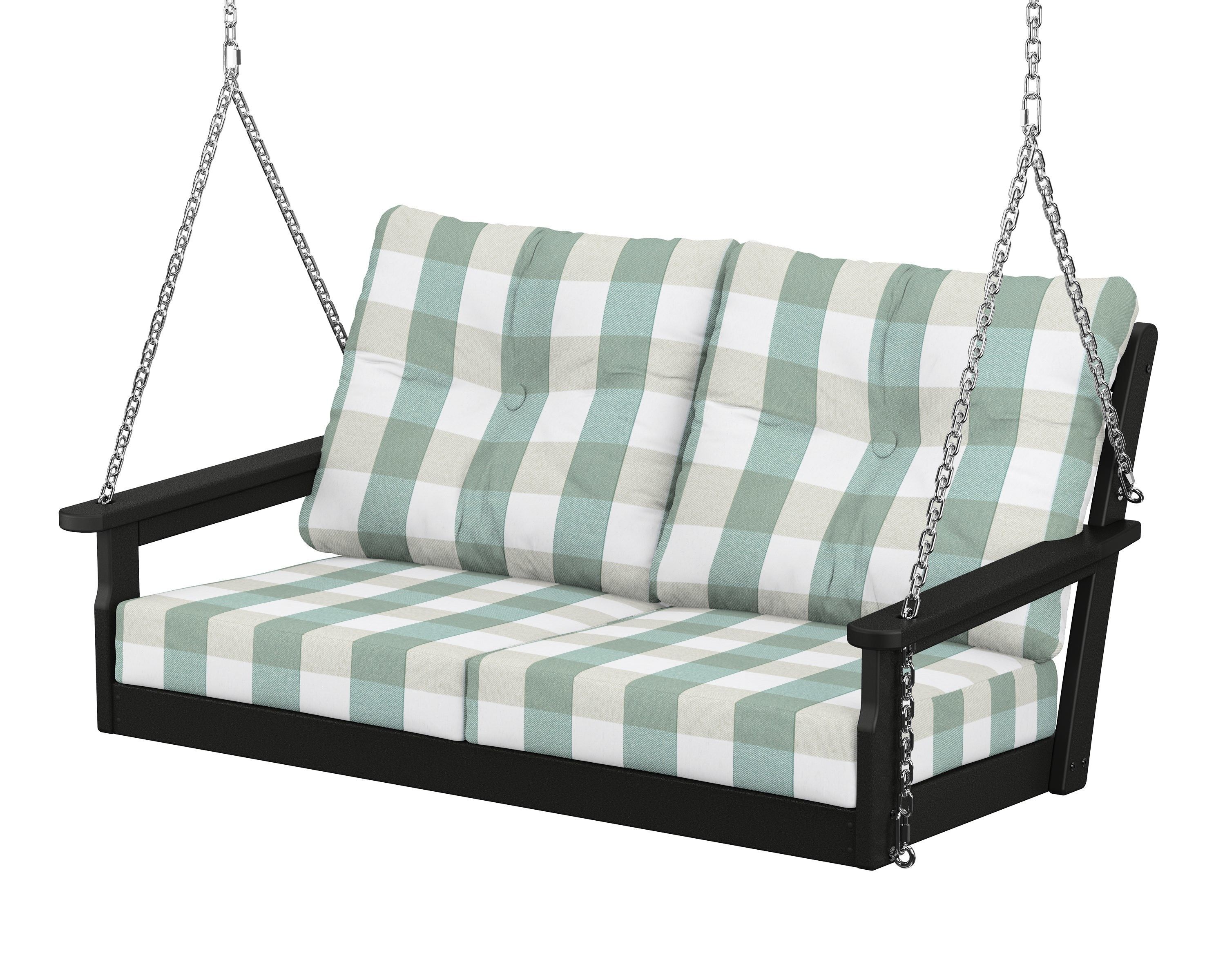 POLYWOOD® Vineyard Deep Seating Swing in Black / Buffalo Plaid Glacier Spa