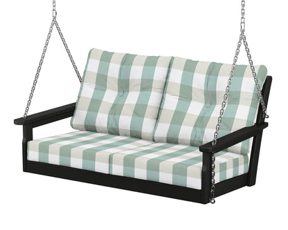 POLYWOOD® Vineyard Deep Seating Swing in Black / Buffalo Plaid Glacier Spa