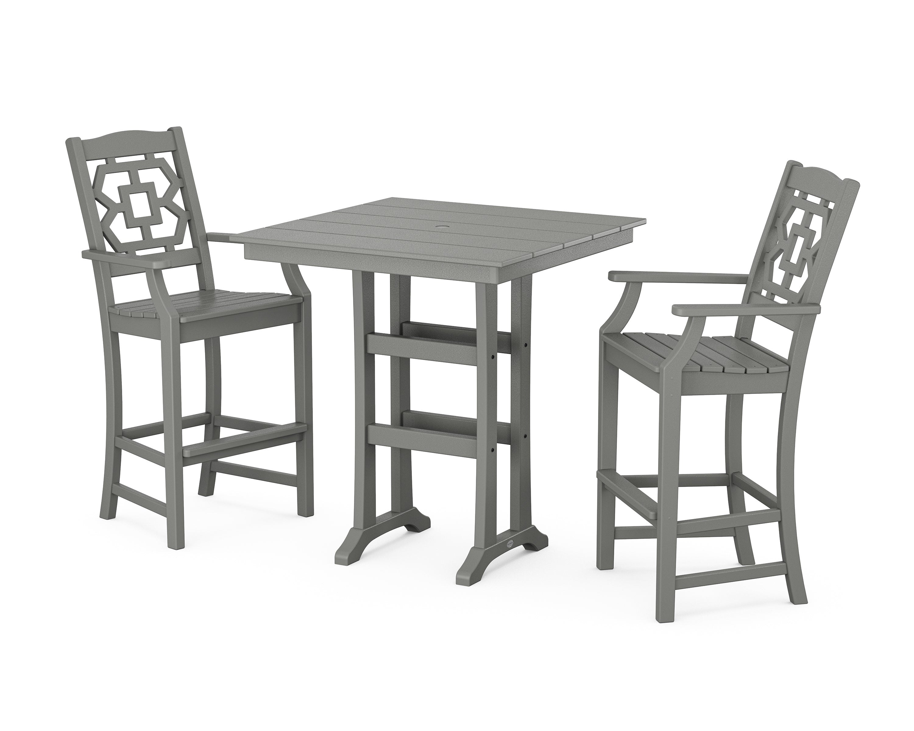 Martha Stewart by POLYWOOD® Chinoiserie 3-Piece Farmhouse Bar Set with Trestle Legs in Slate Grey