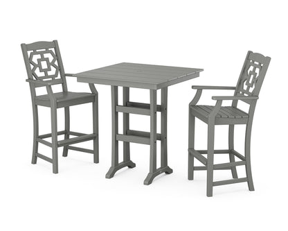 Martha Stewart by POLYWOOD® Chinoiserie 3-Piece Farmhouse Bar Set with Trestle Legs in Slate Grey