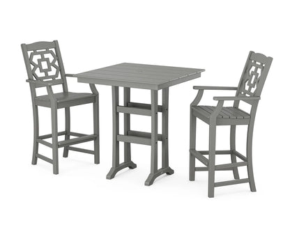 Chinoiserie 3-Piece Farmhouse Bar Set with Trestle Legs