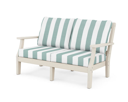 Martha Stewart by POLYWOOD® Chinoiserie Deep Seating Loveseat in Sand / Cabana Stripe Glacier Spa