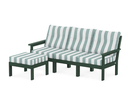 POLYWOOD® Vineyard 4-Piece Sectional with Ottoman in Green / Cabana Stripe Glacier Spa