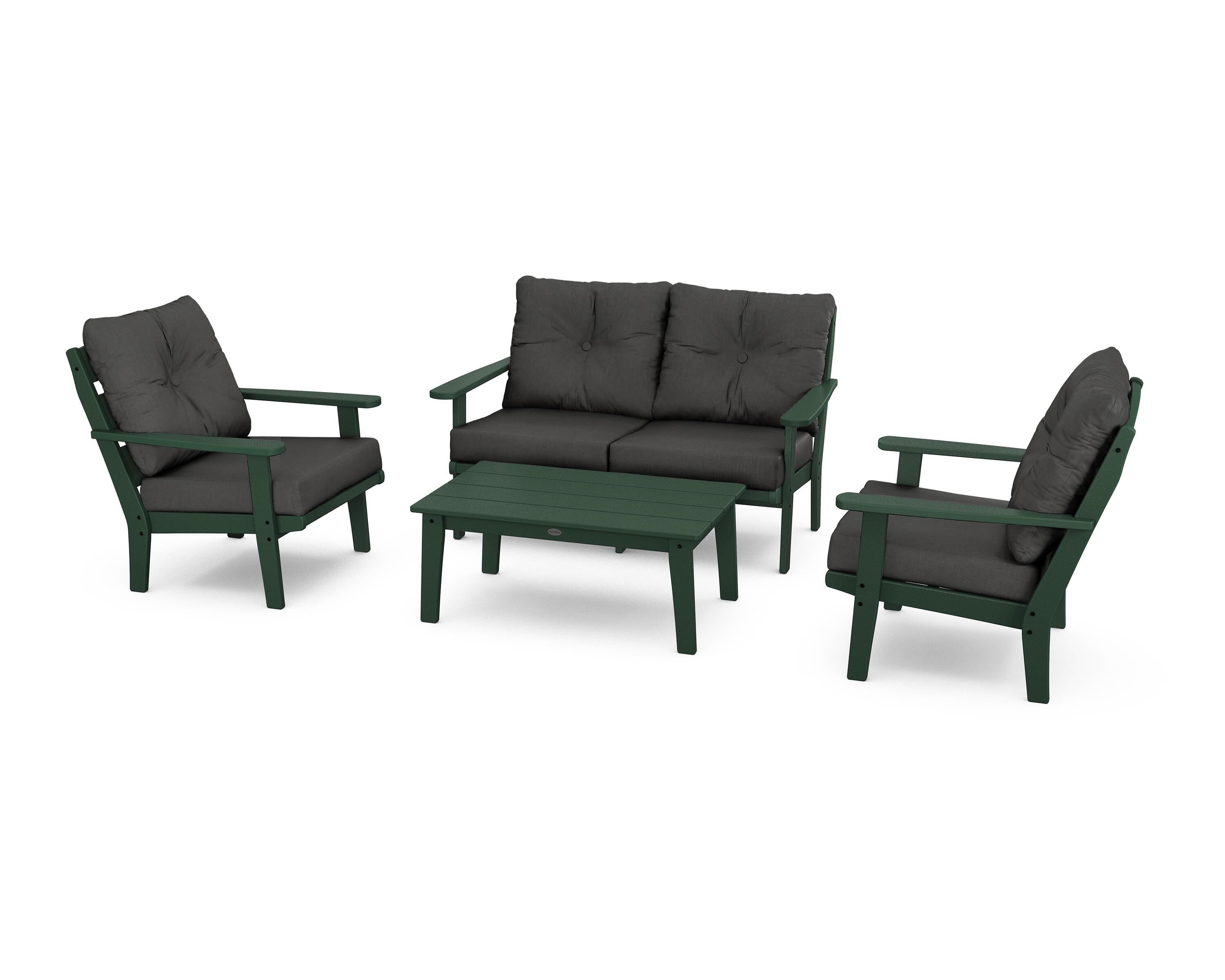 POLYWOOD® Lakeside 4-Piece Deep Seating Set in Green / Spectrum Carbon