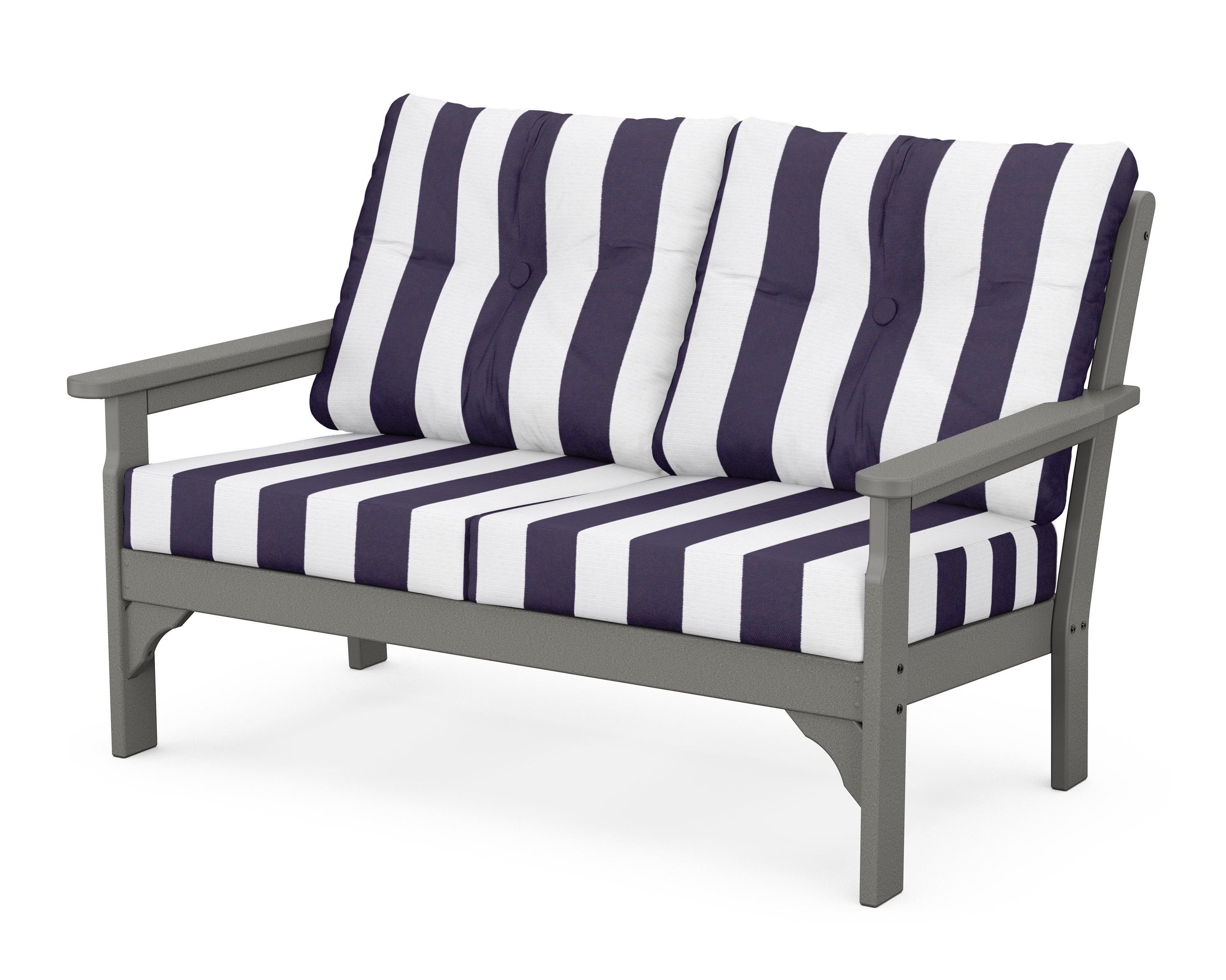 POLYWOOD® Vineyard Deep Seating Loveseat in Slate Grey / Cabana Stripe Navy