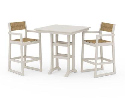 POLYWOOD® EDGE Sling Arm Chair 3-Piece Farmhouse Bar Set with Trestle Legs in Sand / Burlap Sling