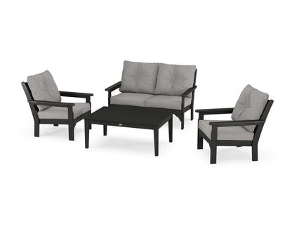 POLYWOOD® Vineyard 4-Piece Deep Seating Set in Black / Grey Mist