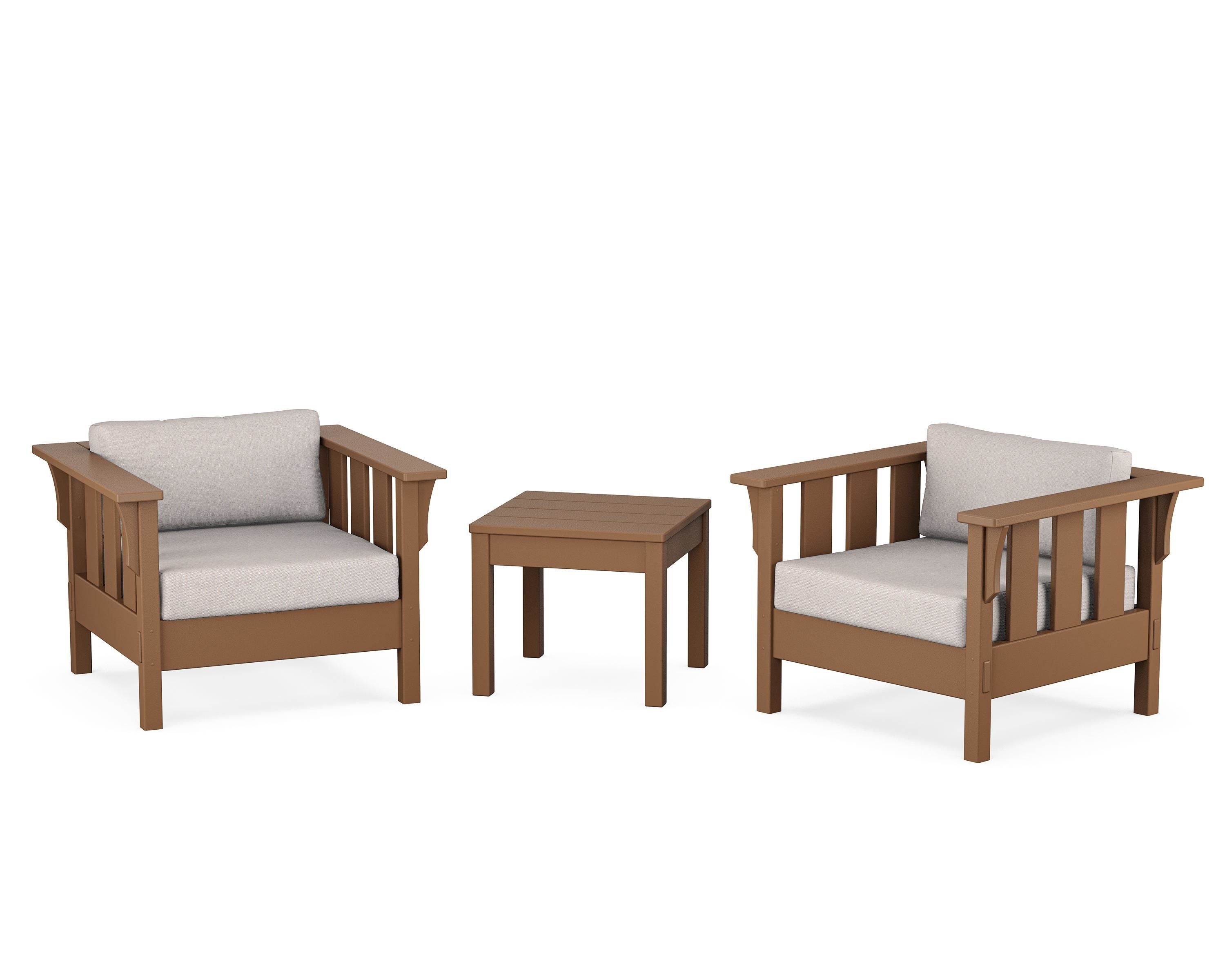 Martha Stewart by POLYWOOD® Acadia 3-Piece Deep Seating Set in Teak / Dune Burlap