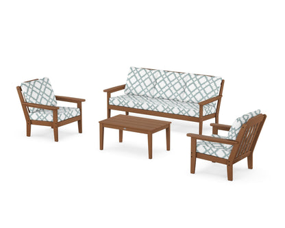 Country Living Cottage 4-Piece Deep Seating Set with Sofa in Teak / Trellis Glacier Spa