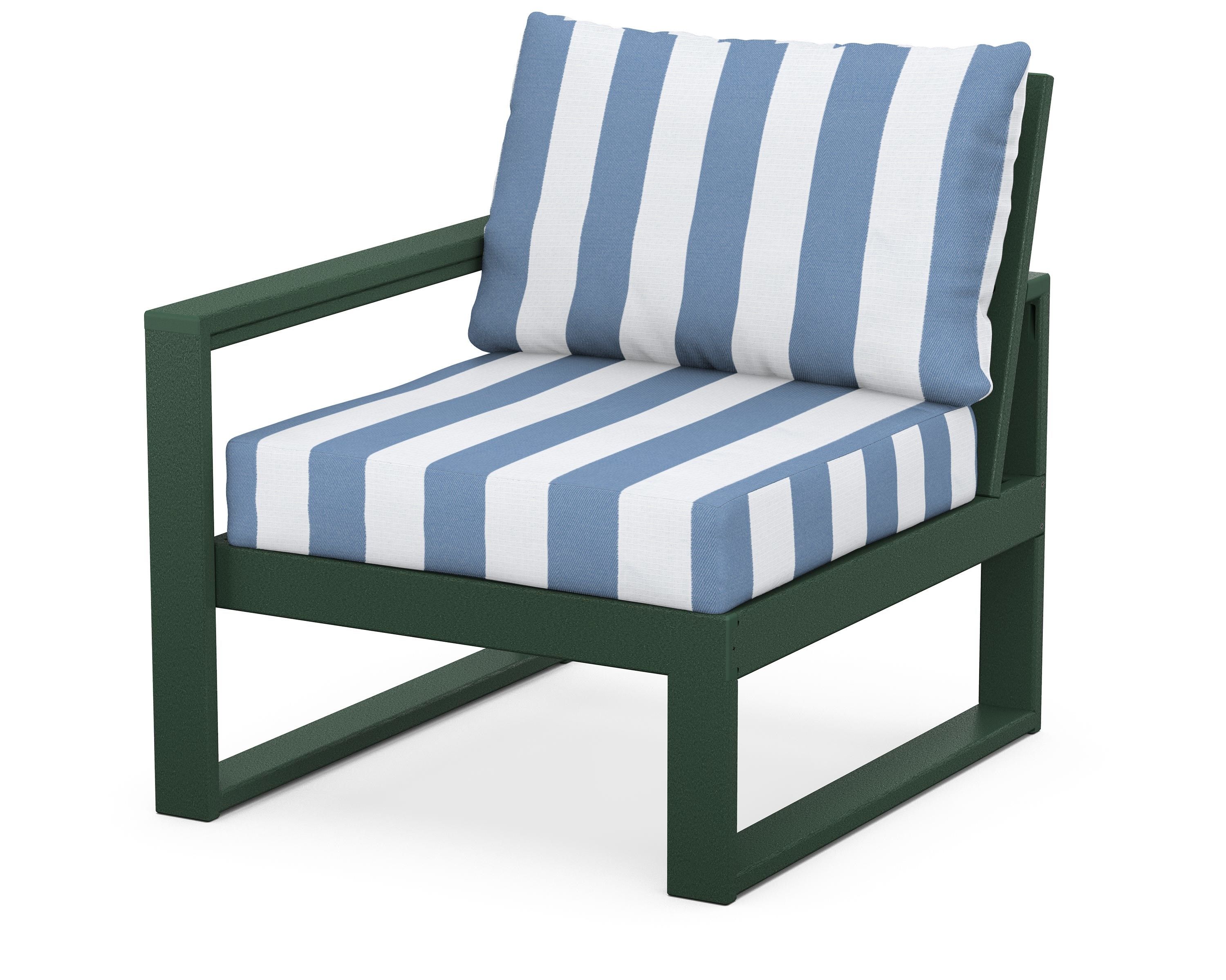 POLYWOOD® EDGE Modular Left Arm Chair in Green / Cabana Stripe Sky Blue