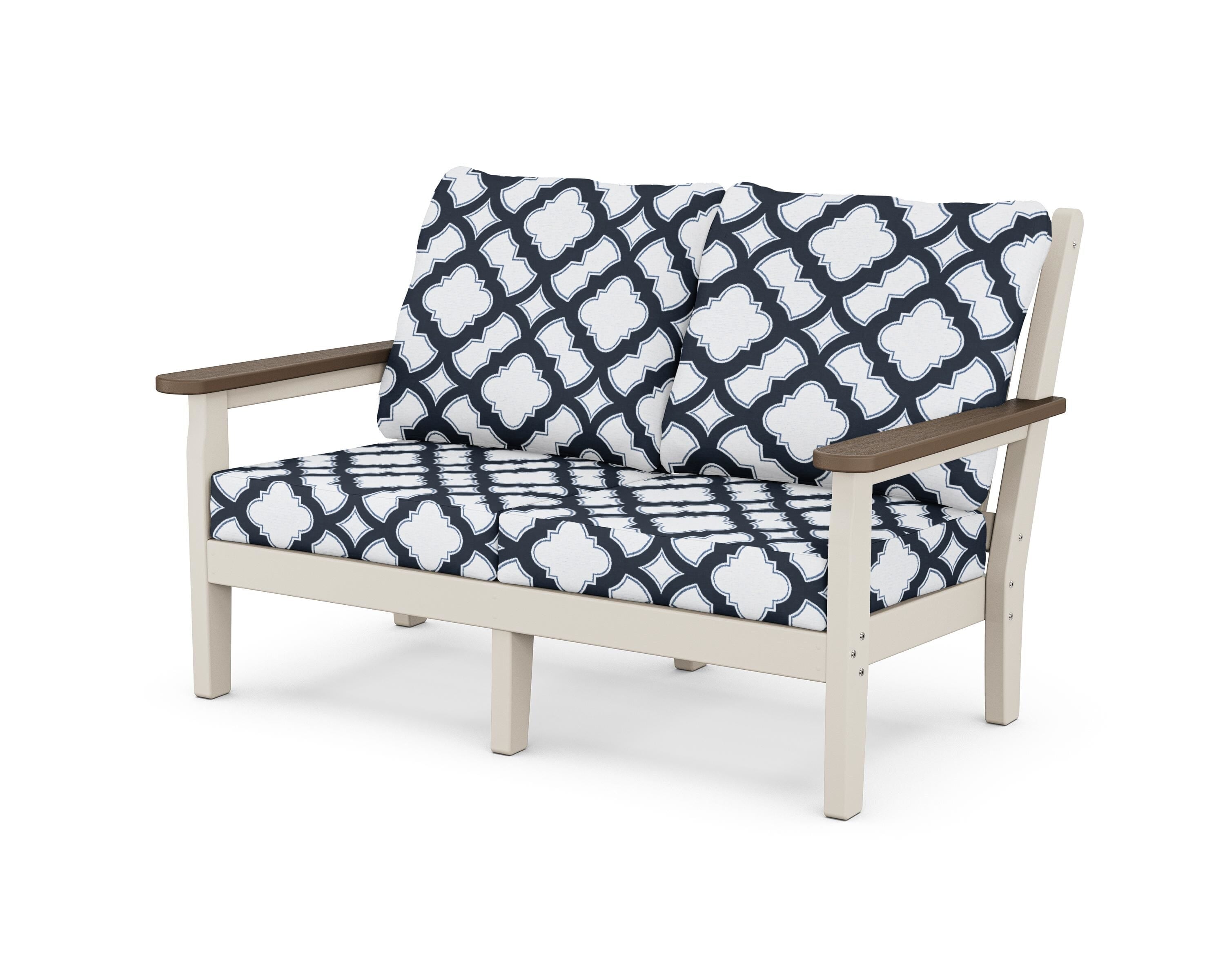 POLYWOOD® Chippendale Deep Seating Loveseat in Sand / Kona / Trellis Marine Indigo