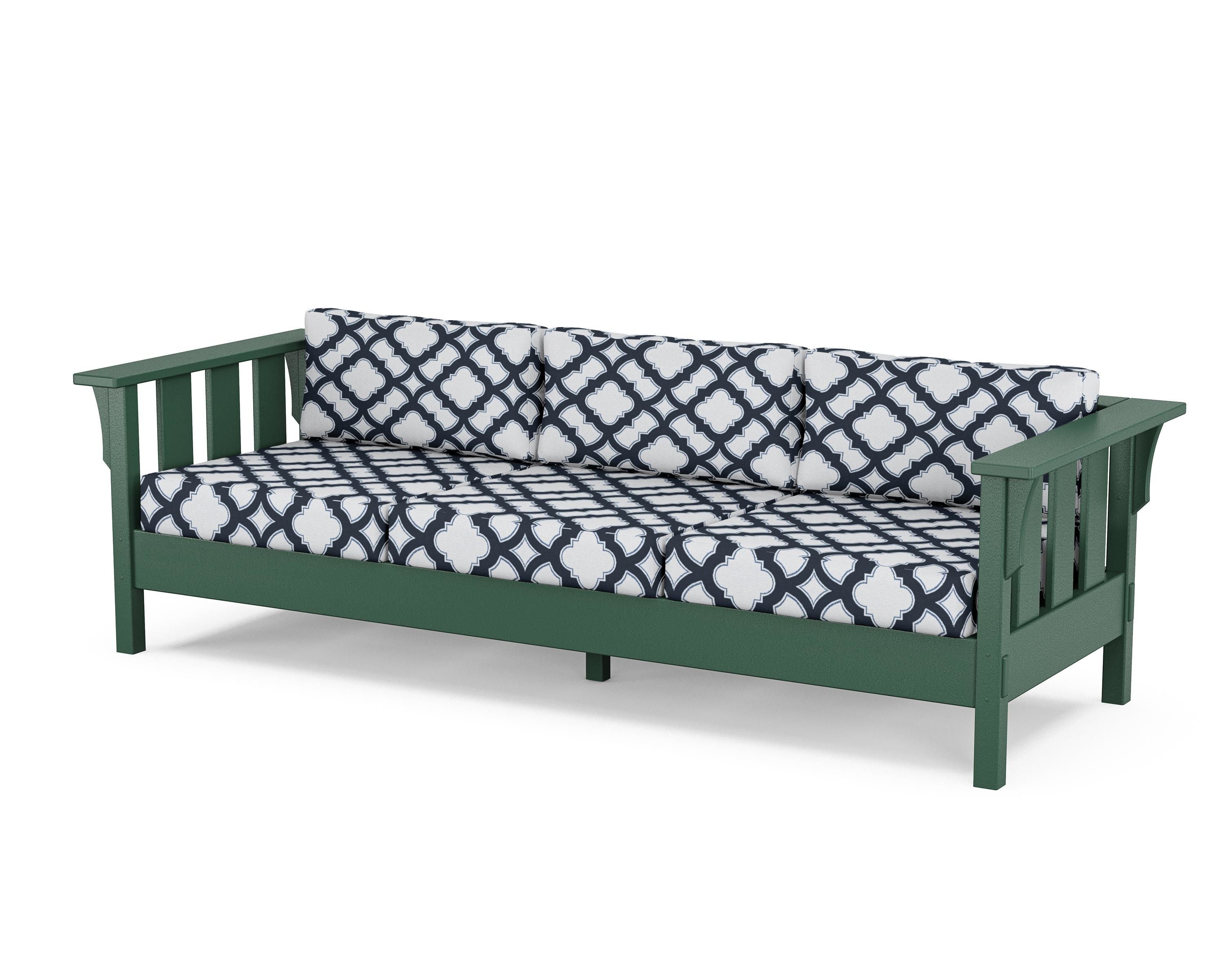 Martha Stewart by POLYWOOD® Acadia Deep Seating Sofa in Green / Trellis Marine Indigo