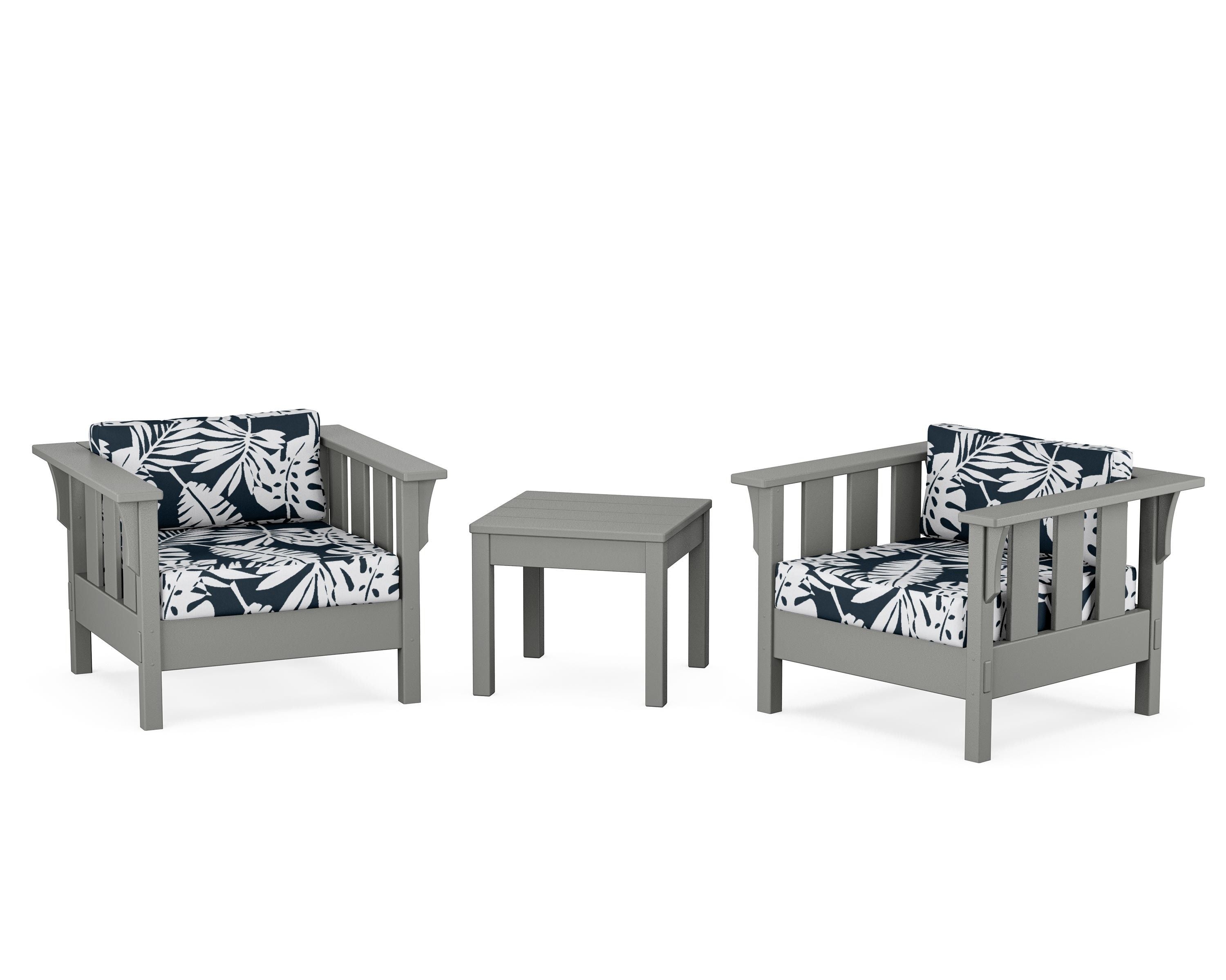 Martha Stewart by POLYWOOD® Acadia 3-Piece Deep Seating Set in Slate Grey / Leaf Marine Indigo