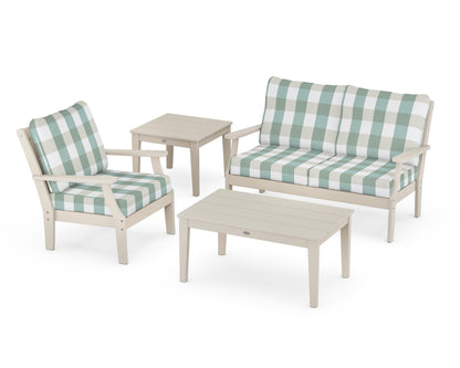 POLYWOOD® Braxton 4-Piece Deep Seating Set in Sand / Buffalo Plaid Glacier Spa
