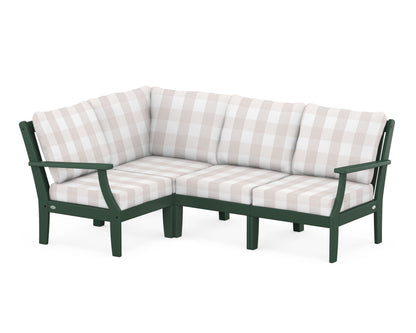 POLYWOOD® Braxton Modular 4-Piece Deep Seating Set in Green / Buffalo Plaid Dune Burlap