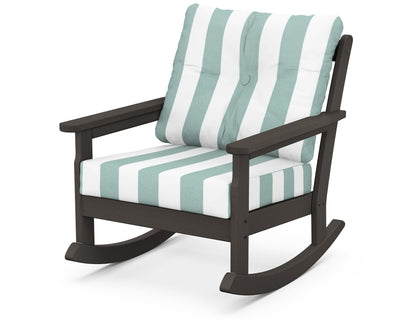POLYWOOD® Vineyard Deep Seating Rocking Chair in Vintage Coffee / Cabana Stripe Glacier Spa