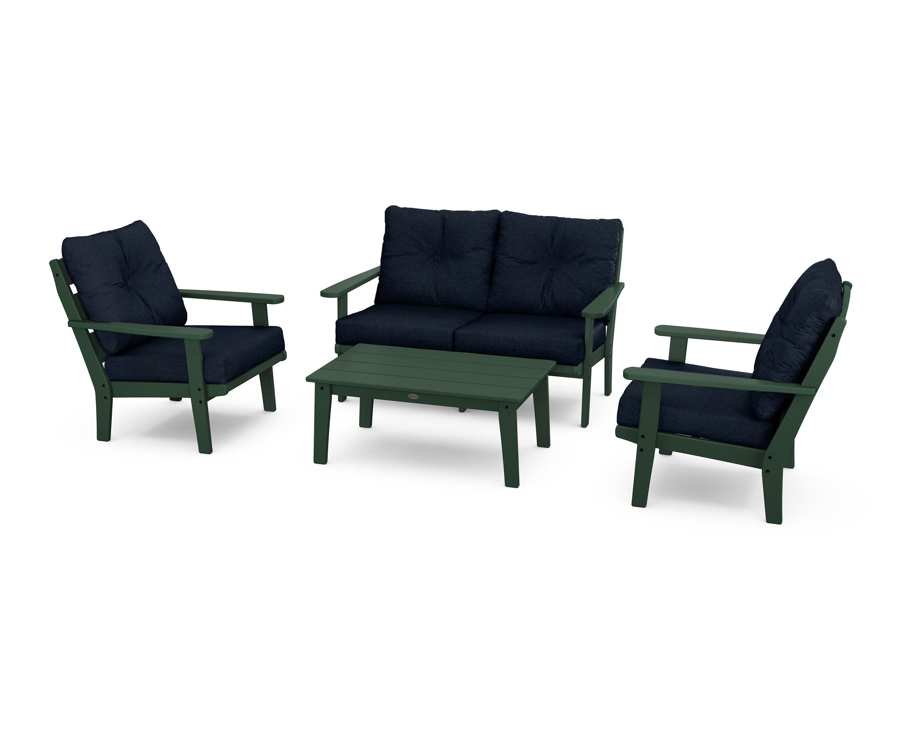 POLYWOOD® Lakeside 4-Piece Deep Seating Set in Green / Marine Indigo