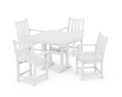 POLYWOOD® Traditional Garden 5-Piece Dining Set with Trestle Legs in White