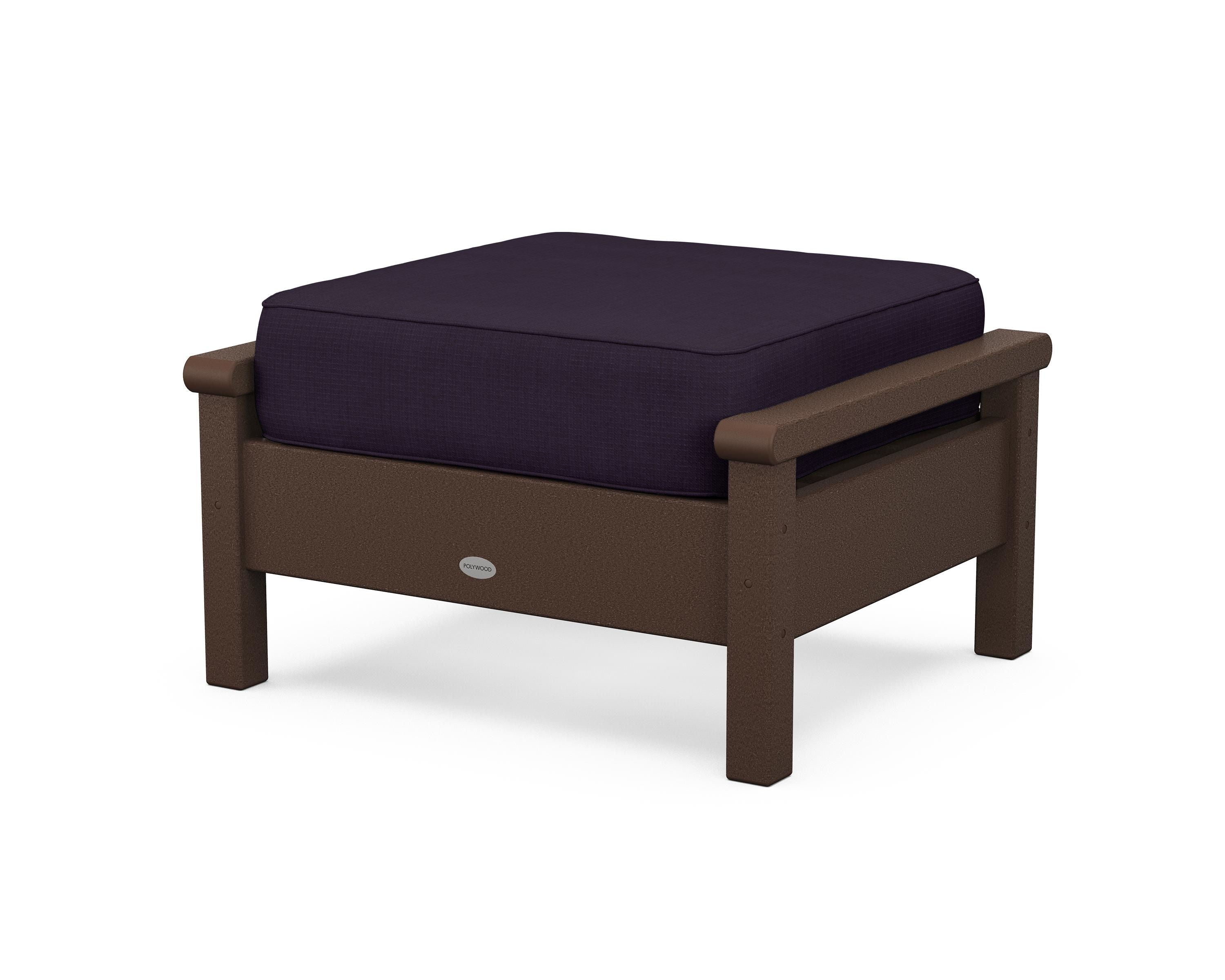 POLYWOOD® Harbour Deep Seating Ottoman in Mahogany / Navy Linen