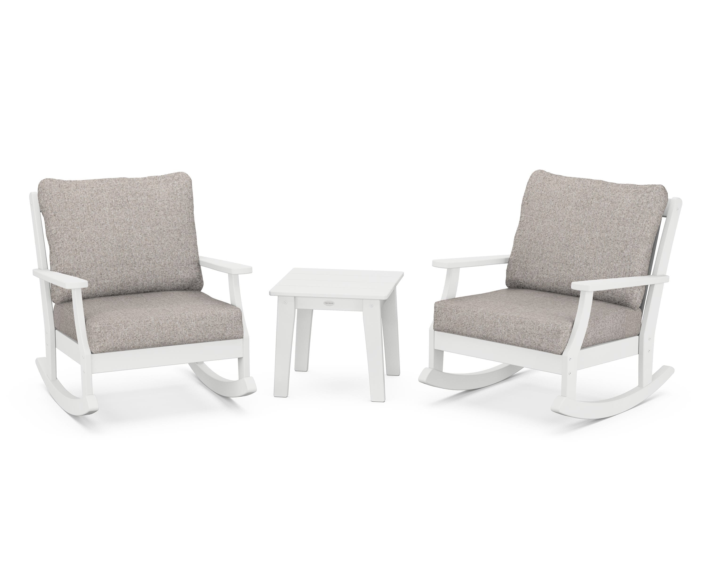 POLYWOOD® Braxton 3-Piece Deep Seating Rocker Set in White / Weathered Tweed