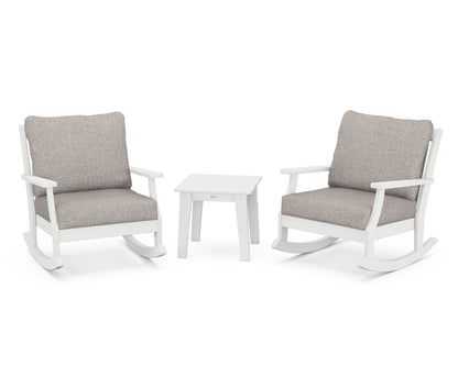 POLYWOOD® Braxton 3-Piece Deep Seating Rocker Set in White / Weathered Tweed