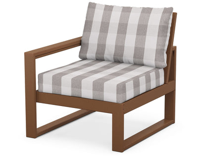 POLYWOOD® EDGE Modular Left Arm Chair in Teak / Buffalo Plaid Grey Mist