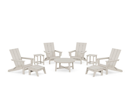 POLYWOOD® Modern Studio Folding Adirondack 9-Piece Conversation Set in Sand