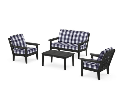 Country Living Cottage 4-Piece Deep Seating Set with Loveseat in Black / Buffalo Plaid Navy