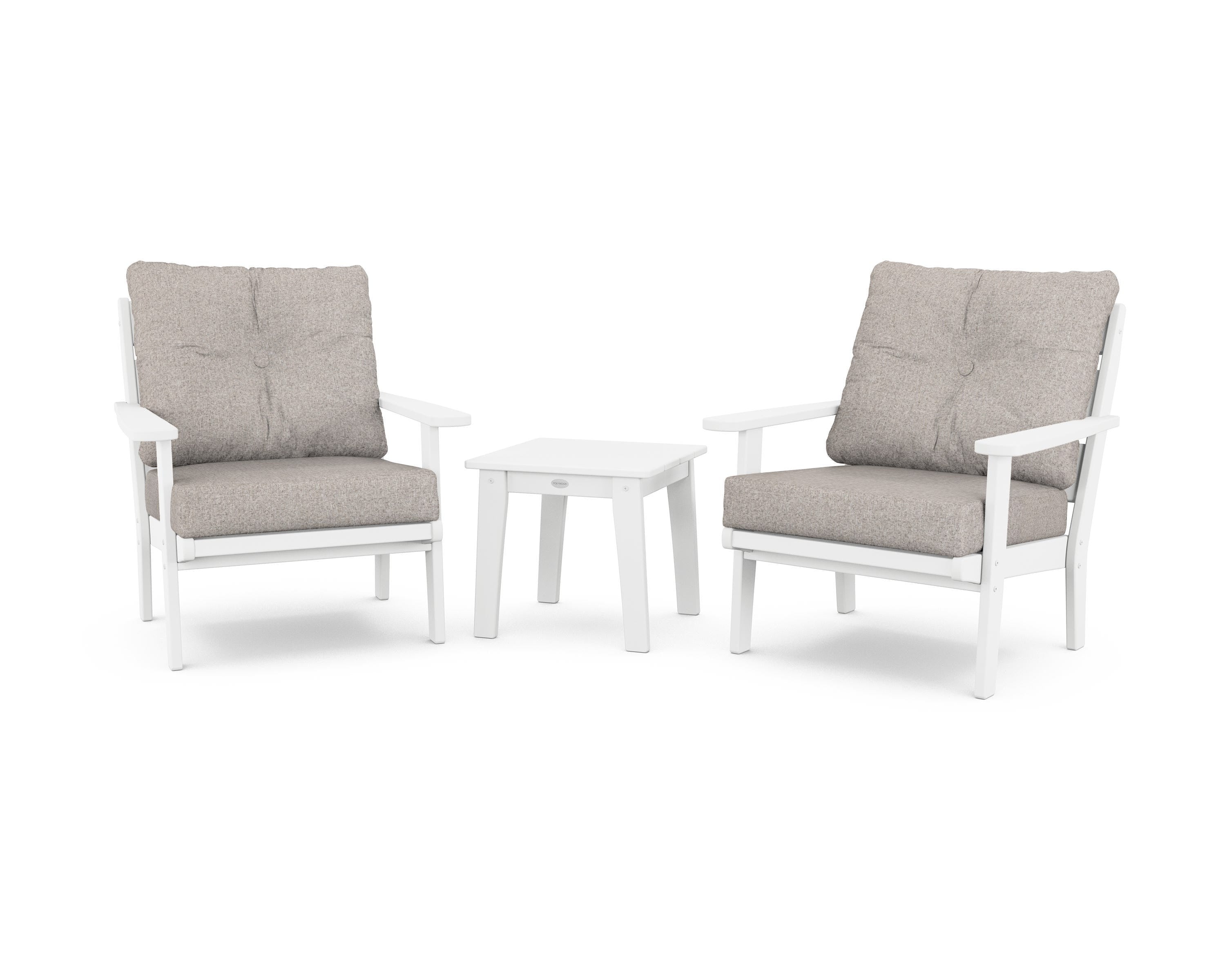 POLYWOOD® Lakeside 3-Piece Deep Seating Chair Set in White / Weathered Tweed
