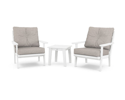 POLYWOOD® Lakeside 3-Piece Deep Seating Chair Set in White / Weathered Tweed