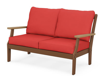 POLYWOOD® Braxton Deep Seating Loveseat in Teak / Natural / Crimson Linen