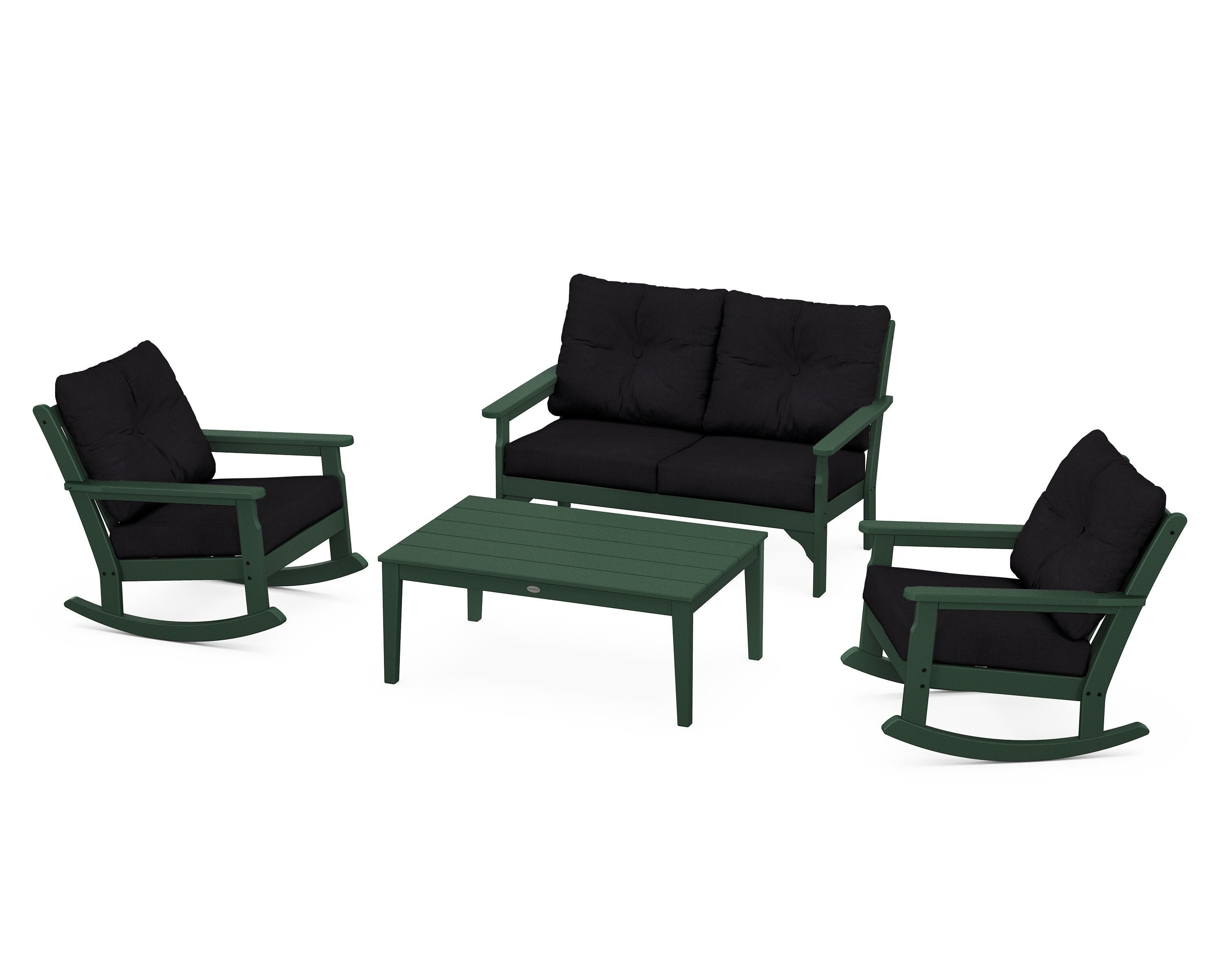 POLYWOOD® Vineyard 4-Piece Deep Seating Rocking Chair Set in Green / Midnight Linen