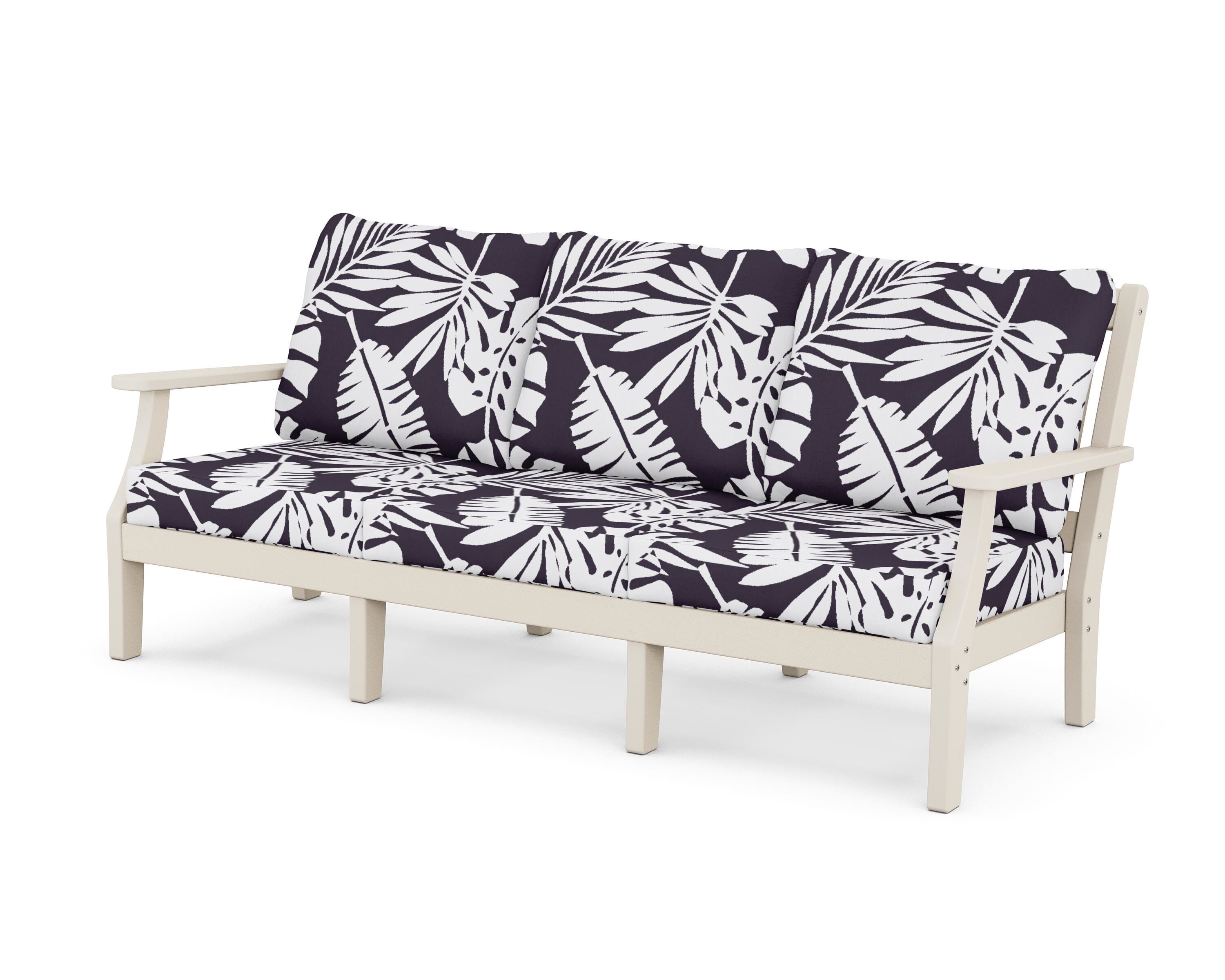 Martha Stewart by POLYWOOD® Chinoiserie Deep Seating Sofa in Sand / Leaf Navy